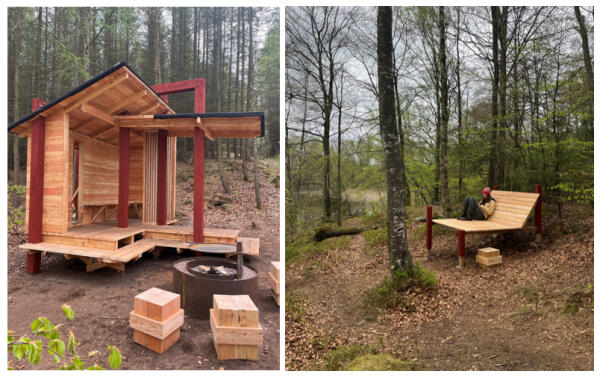 Een van de nieuwe houten Arknat-rustplekken in de natuur van Skåne.