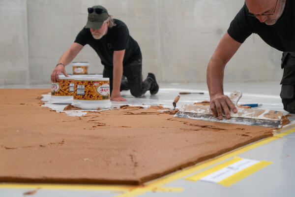 Wim T. Schippers, Peanut Butter Floor, 1962. Making process in 2026 at the Depot of Museum Boijmans Van Beuningen. © Raaf Blanker